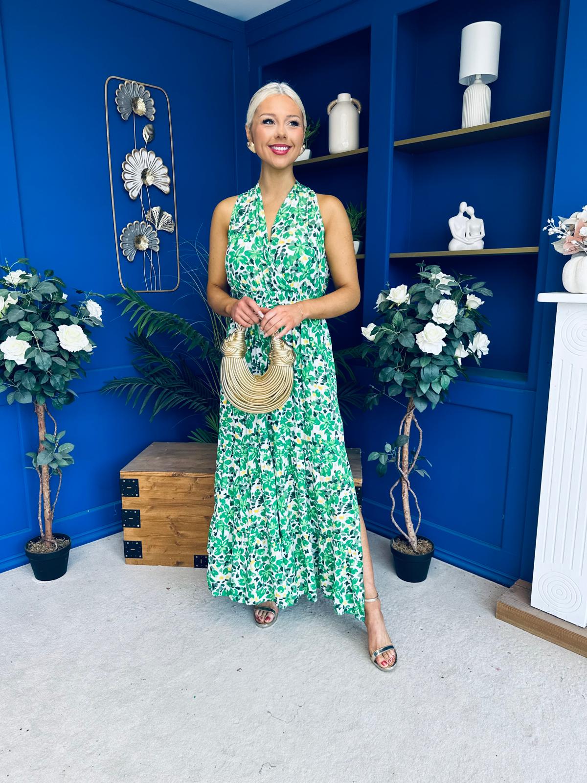 Melani Detailed Midi Dress Floral Green
