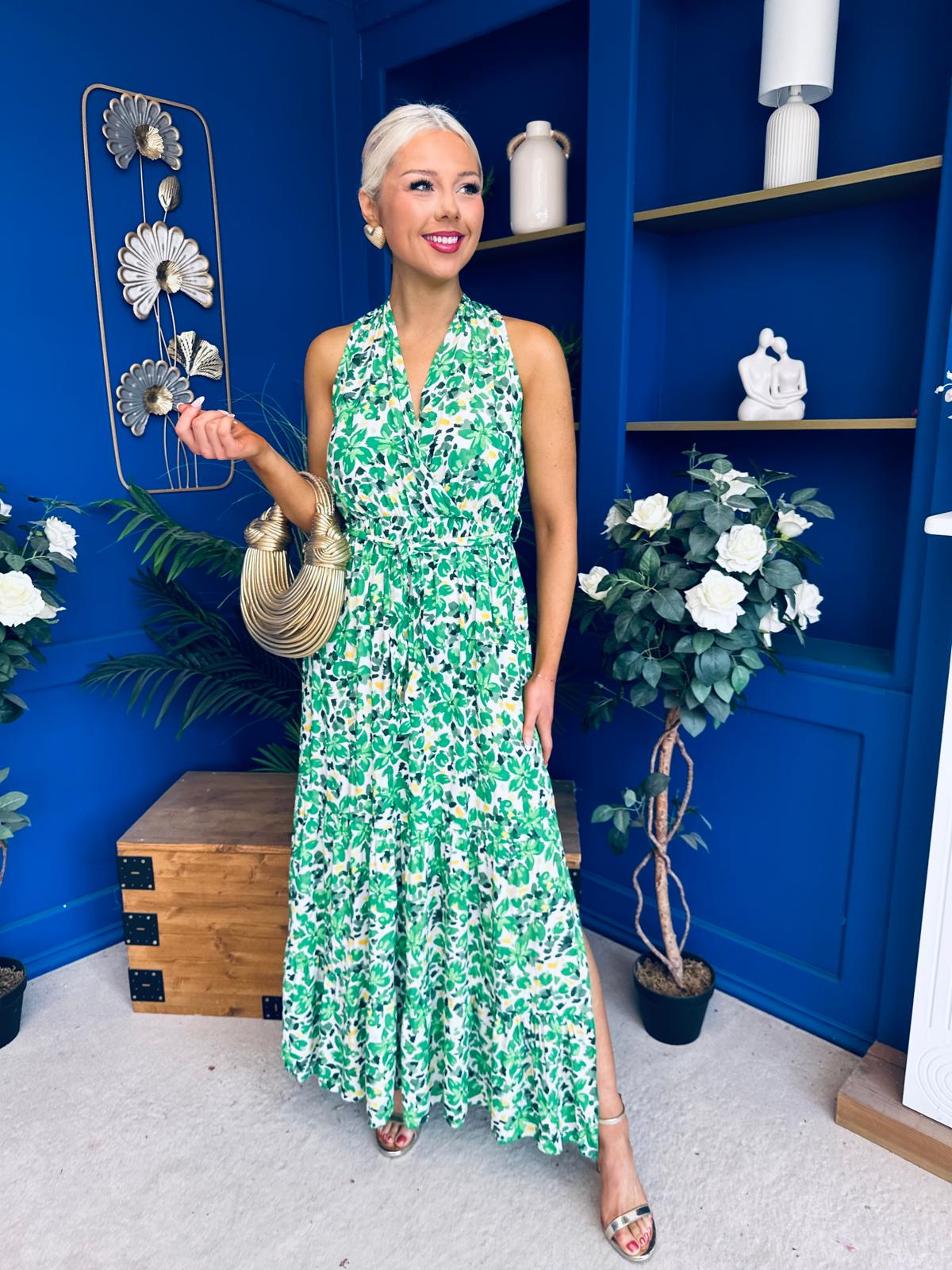 Melani Detailed Midi Dress Floral Green