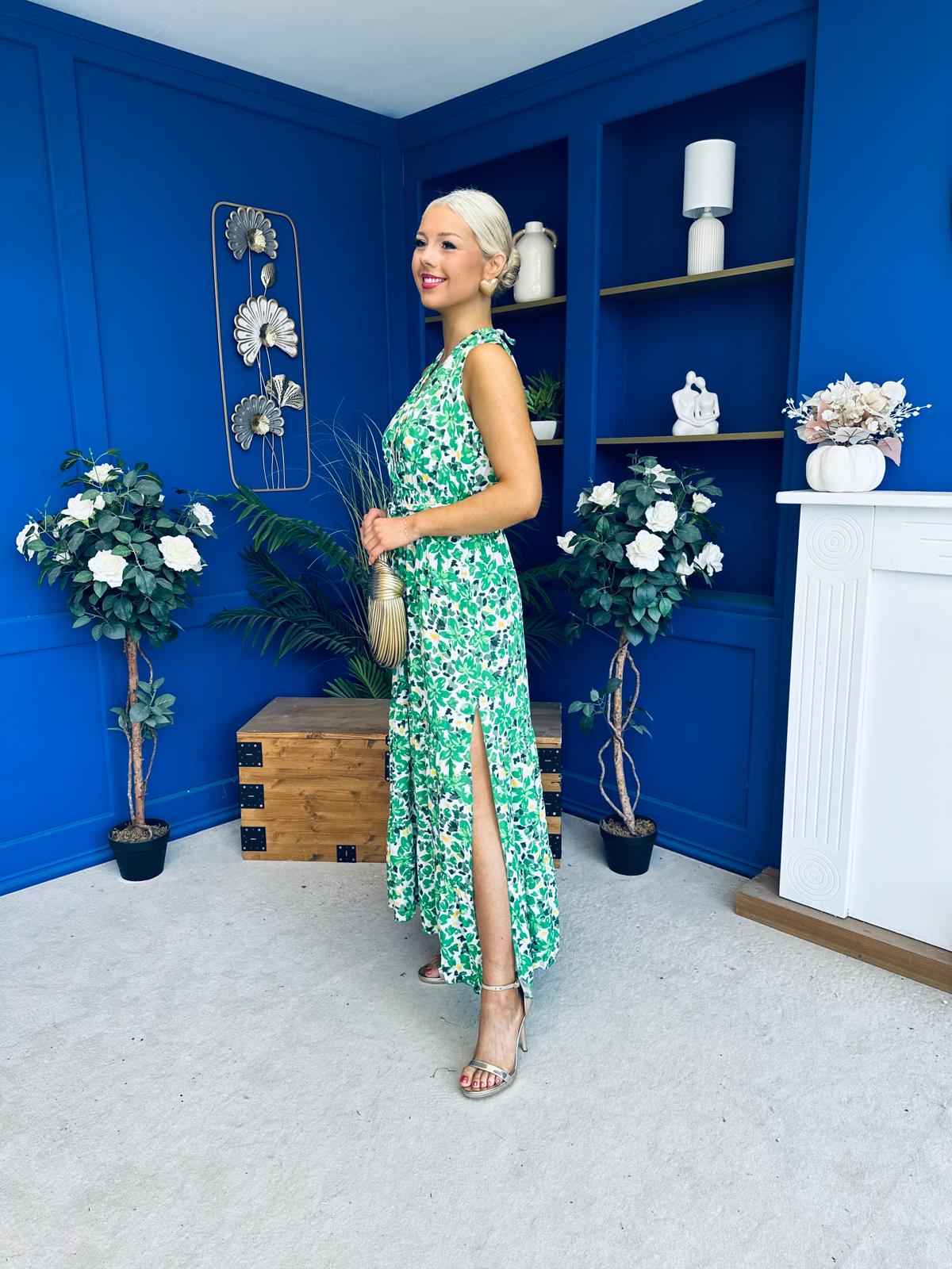 Melani Detailed Midi Dress Floral Green