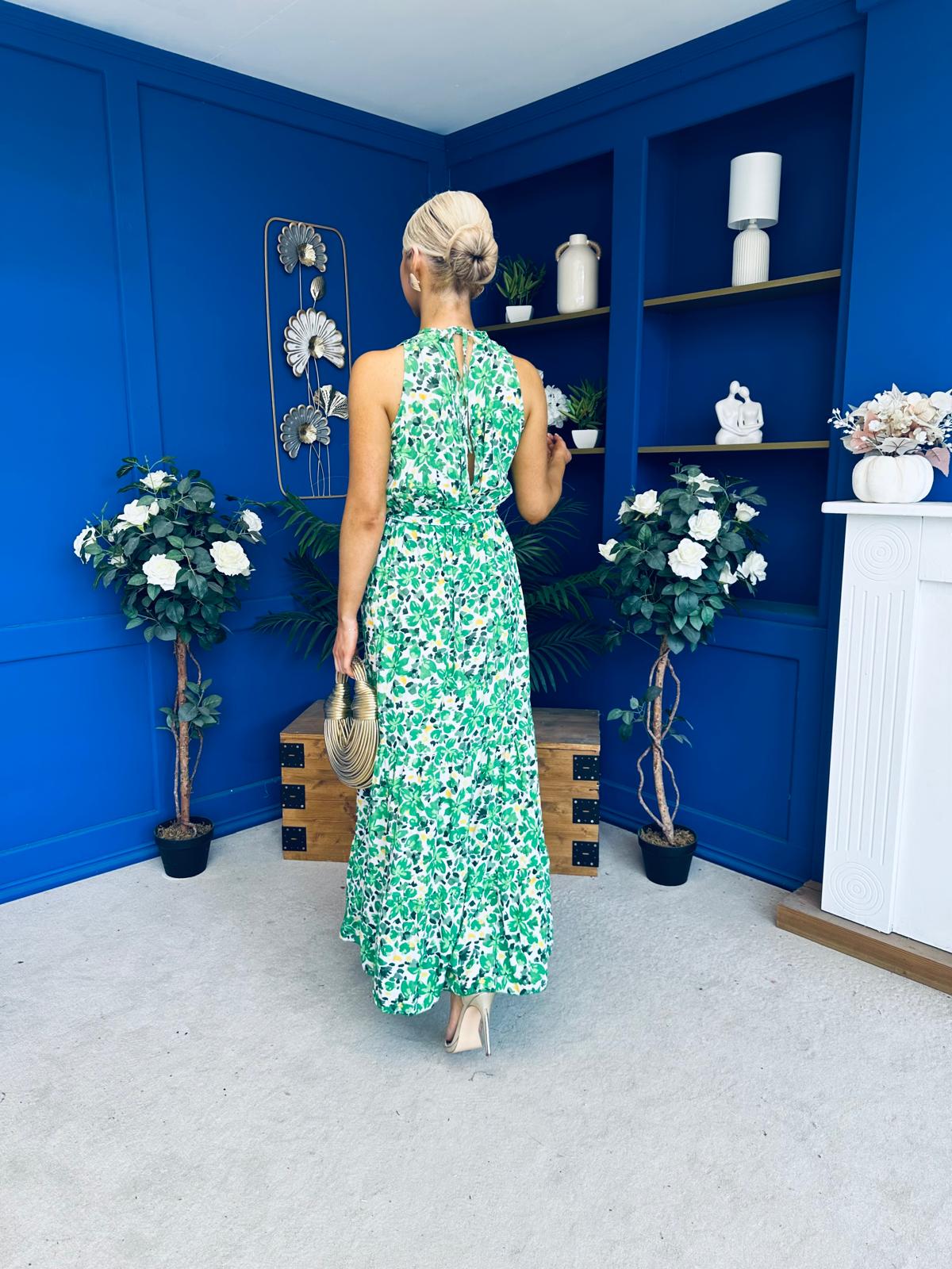 Melani Detailed Midi Dress Floral Green