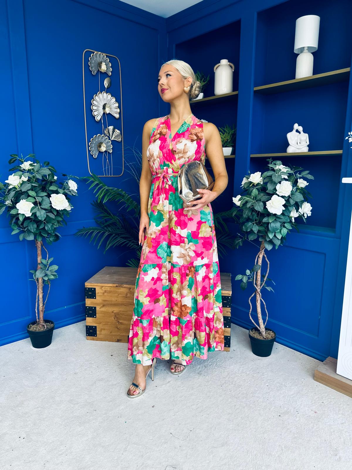 Philis Detailed Midi Dress Fuchsia