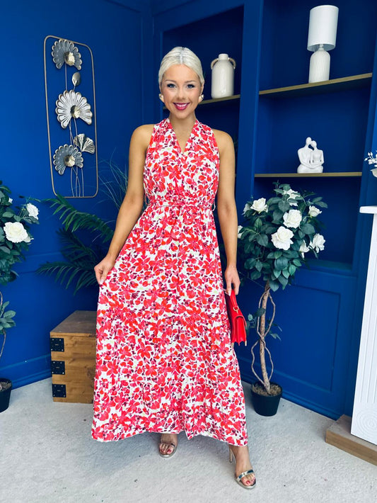 Sandra Detailed Midi Dress Floral Rouge