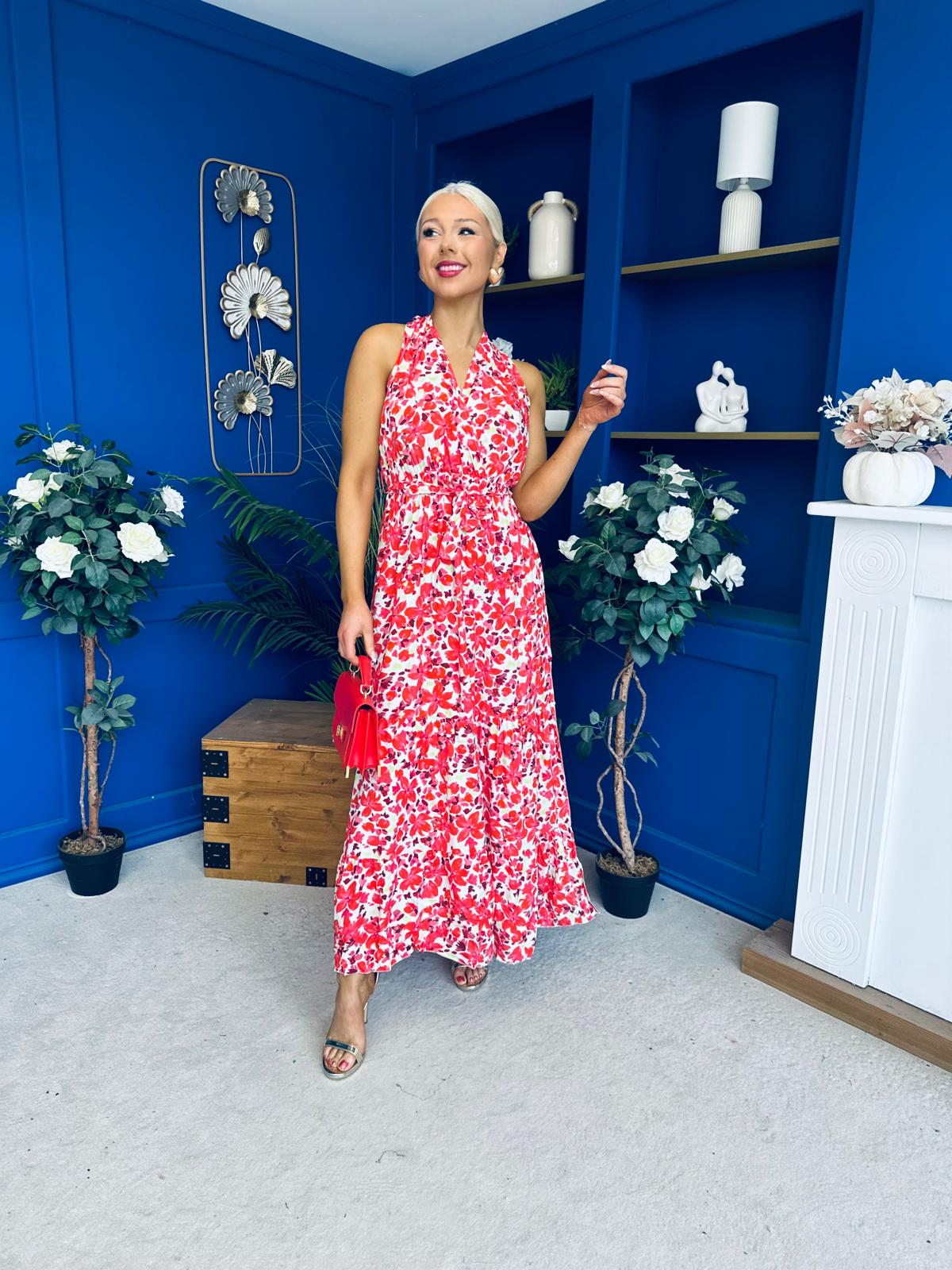 Sandra Detailed Midi Dress Floral Rouge