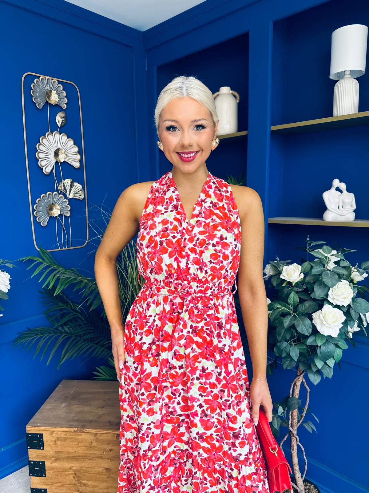 Sandra Detailed Midi Dress Floral Rouge