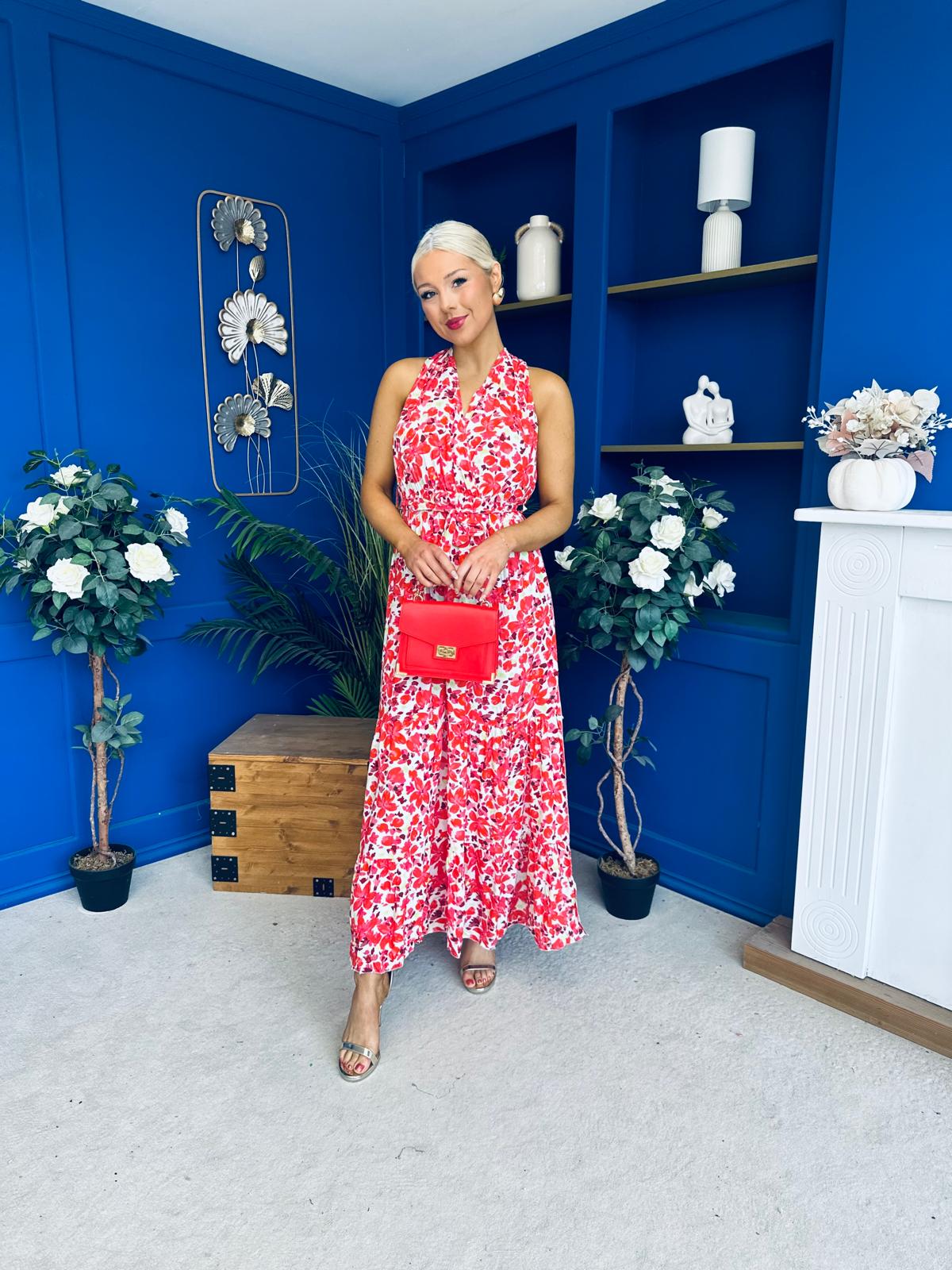Sandra Detailed Midi Dress Floral Rouge