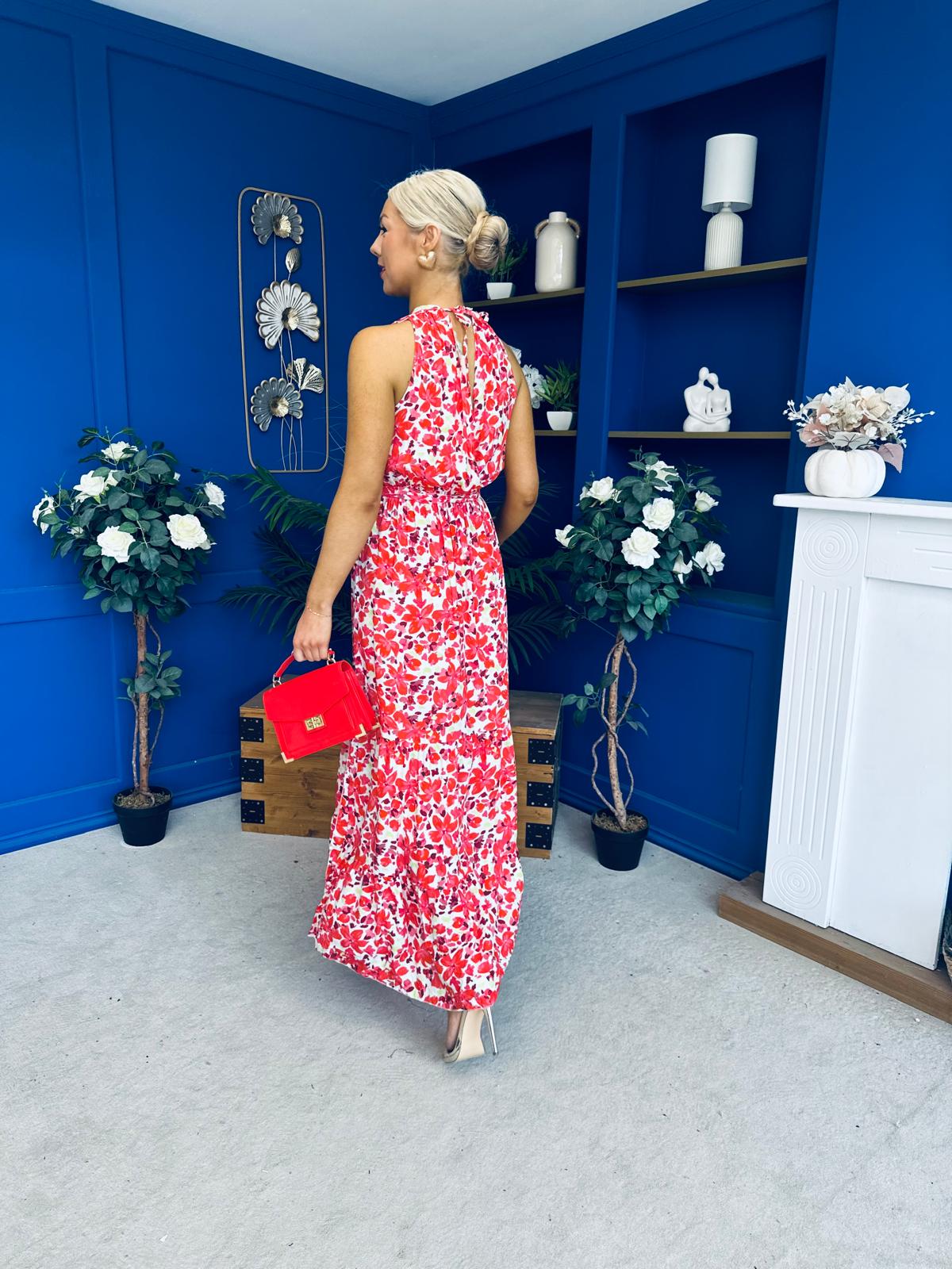 Sandra Detailed Midi Dress Floral Rouge