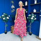 Melani Detailed Midi Dress Floral Red