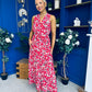 Melani Detailed Midi Dress Floral Red