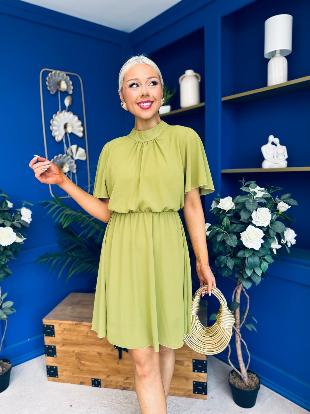 Tina Detailed Mini Dress Olive Green