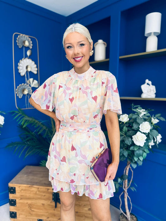 Sara Detailed Mini Dress Floral Yellow