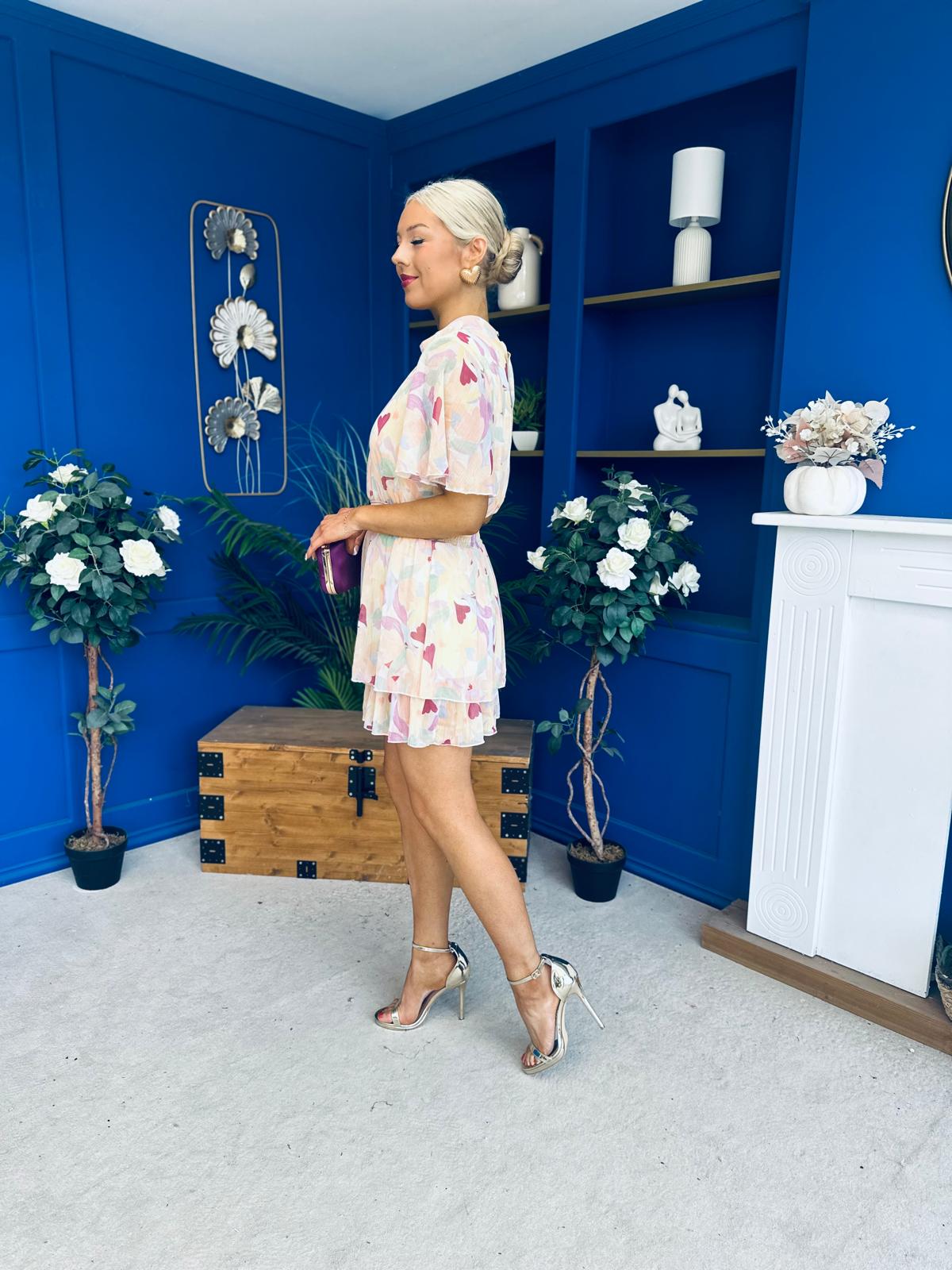 Sara Detailed Mini Dress Floral Yellow