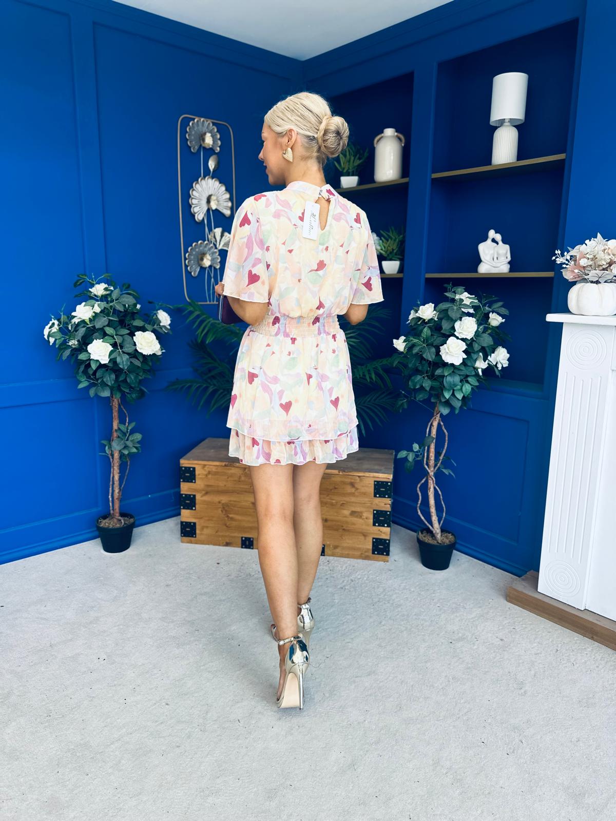 Sara Detailed Mini Dress Floral Yellow