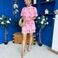Sara Detailed Mini Dress Floral Pink