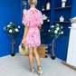 Sara Detailed Mini Dress Floral Pink