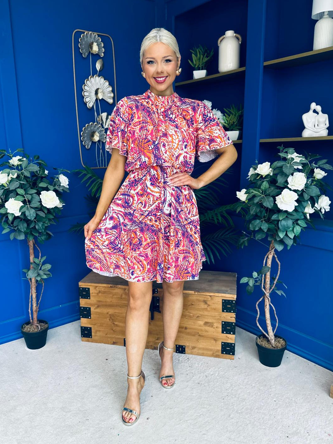 Juno Detailed Mini Dress Fuchsia
