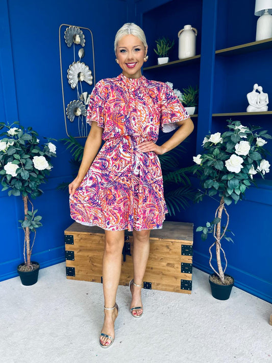 Juno Detailed Mini Dress Fuchsia