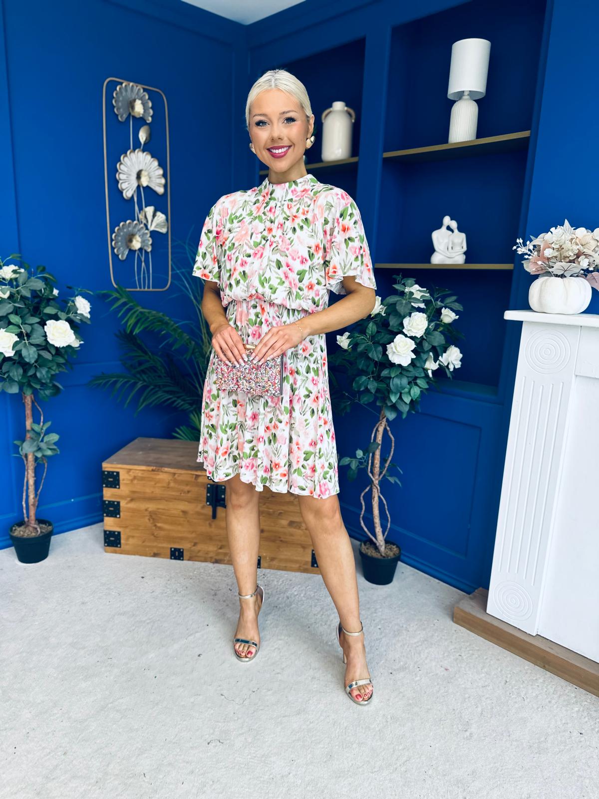 Juno Detailed Mini Dress Cream Floral