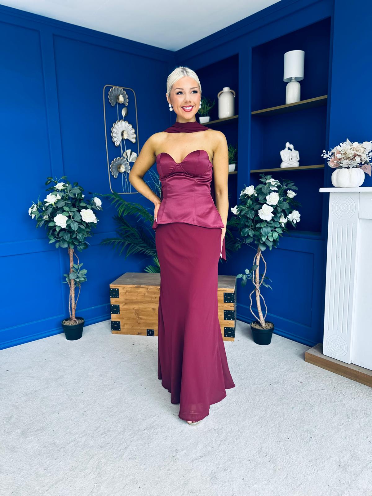Lily Peplum Detail Occasion Dress Burgundy