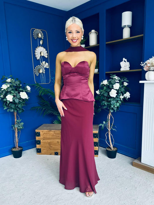 Lily Peplum Detail Occasion Dress Burgundy