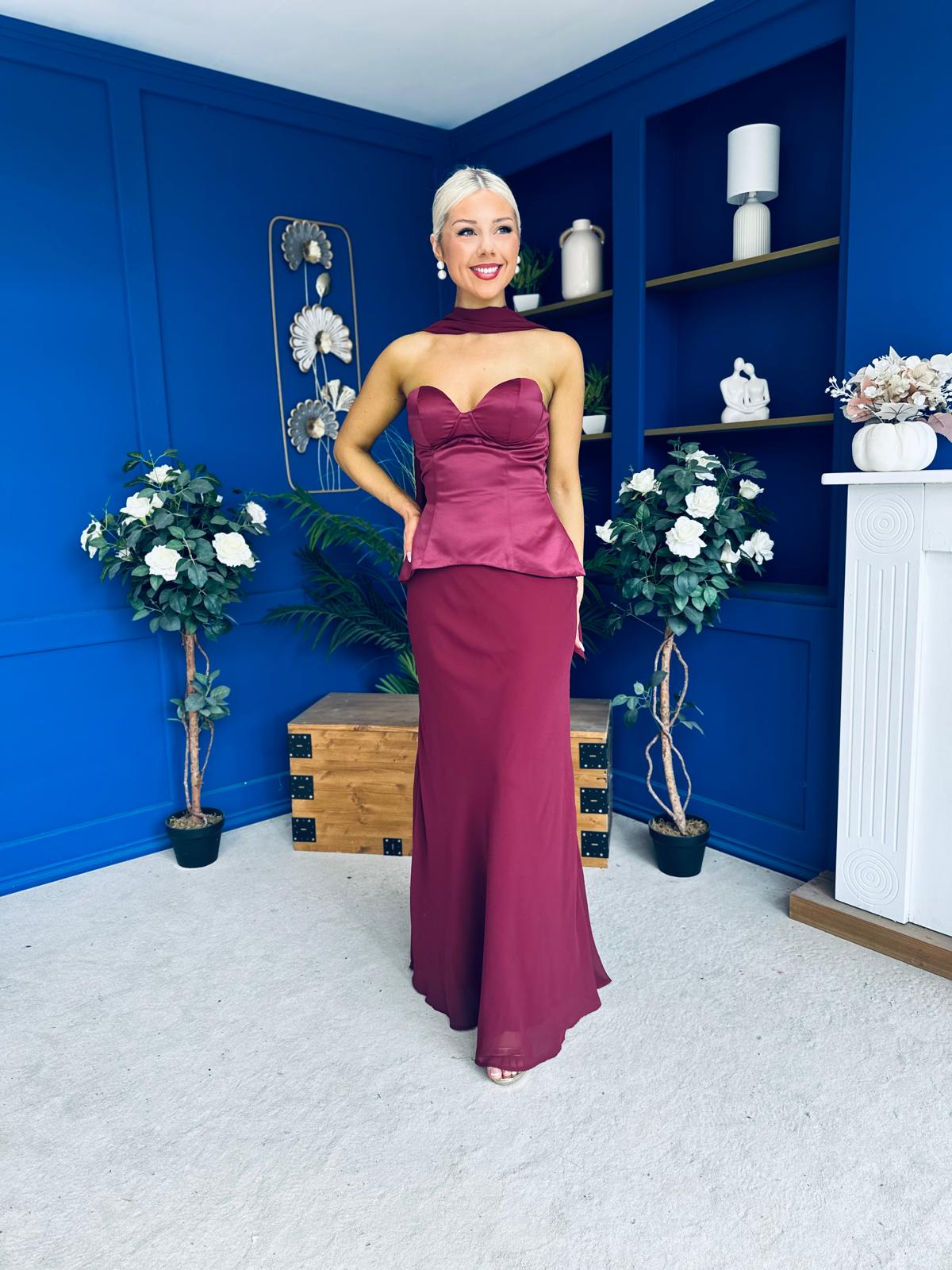 Lily Peplum Detail Occasion Dress Burgundy