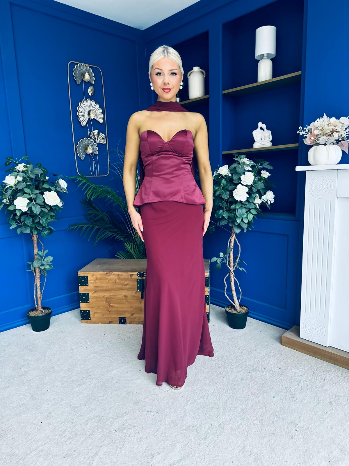 Lily Peplum Detail Occasion Dress Burgundy