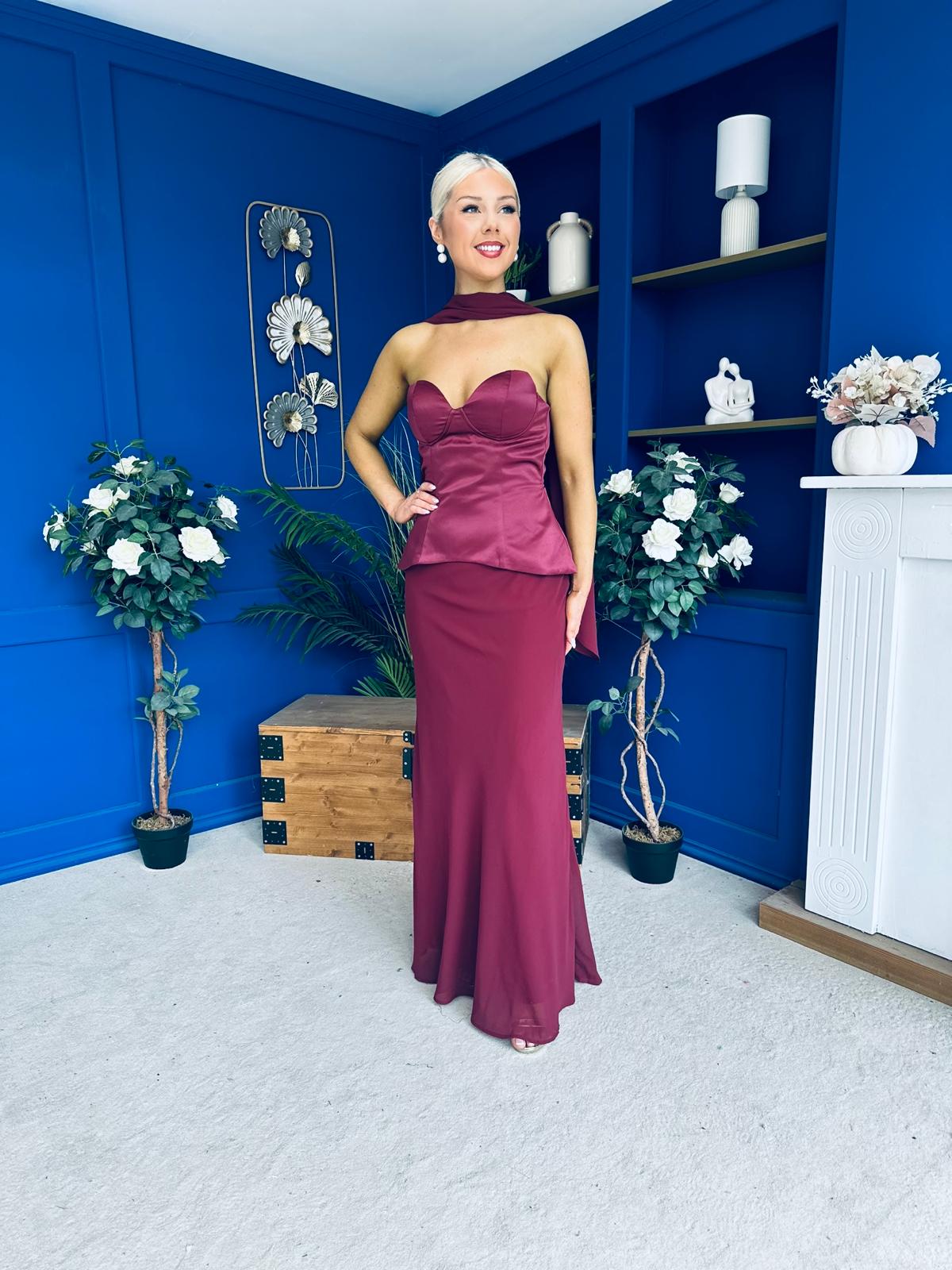 Lily Peplum Detail Occasion Dress Burgundy