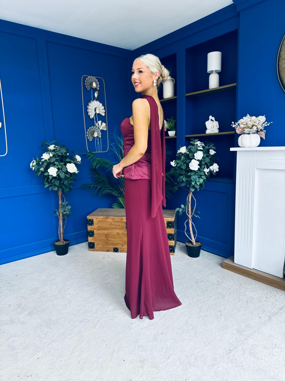 Lily Peplum Detail Occasion Dress Burgundy