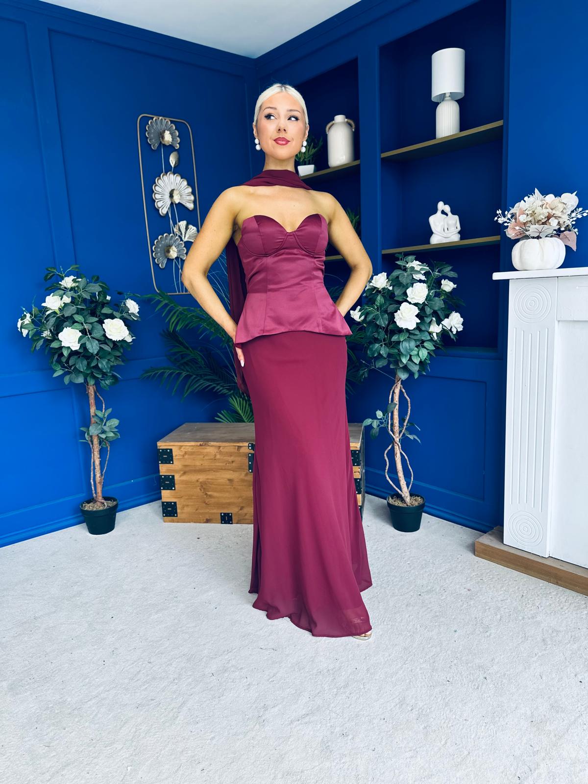 Lily Peplum Detail Occasion Dress Burgundy
