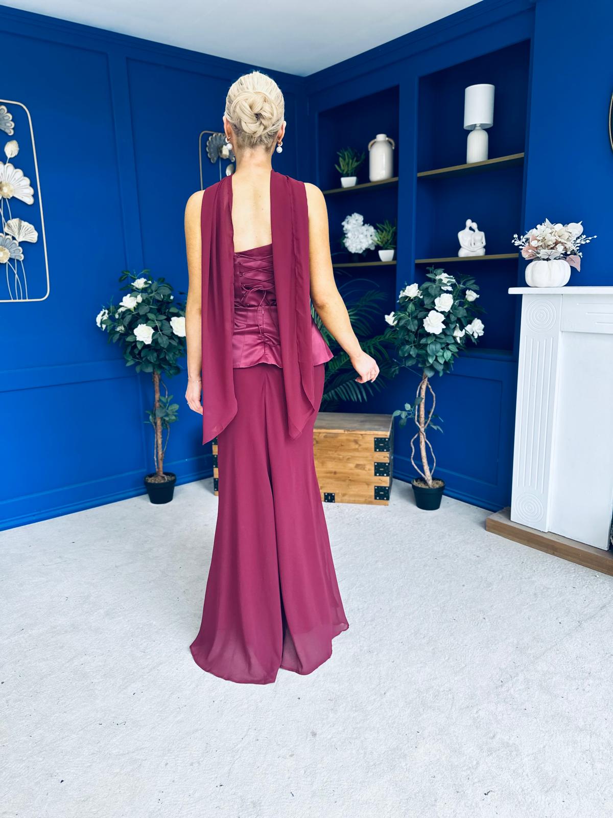 Lily Peplum Detail Occasion Dress Burgundy