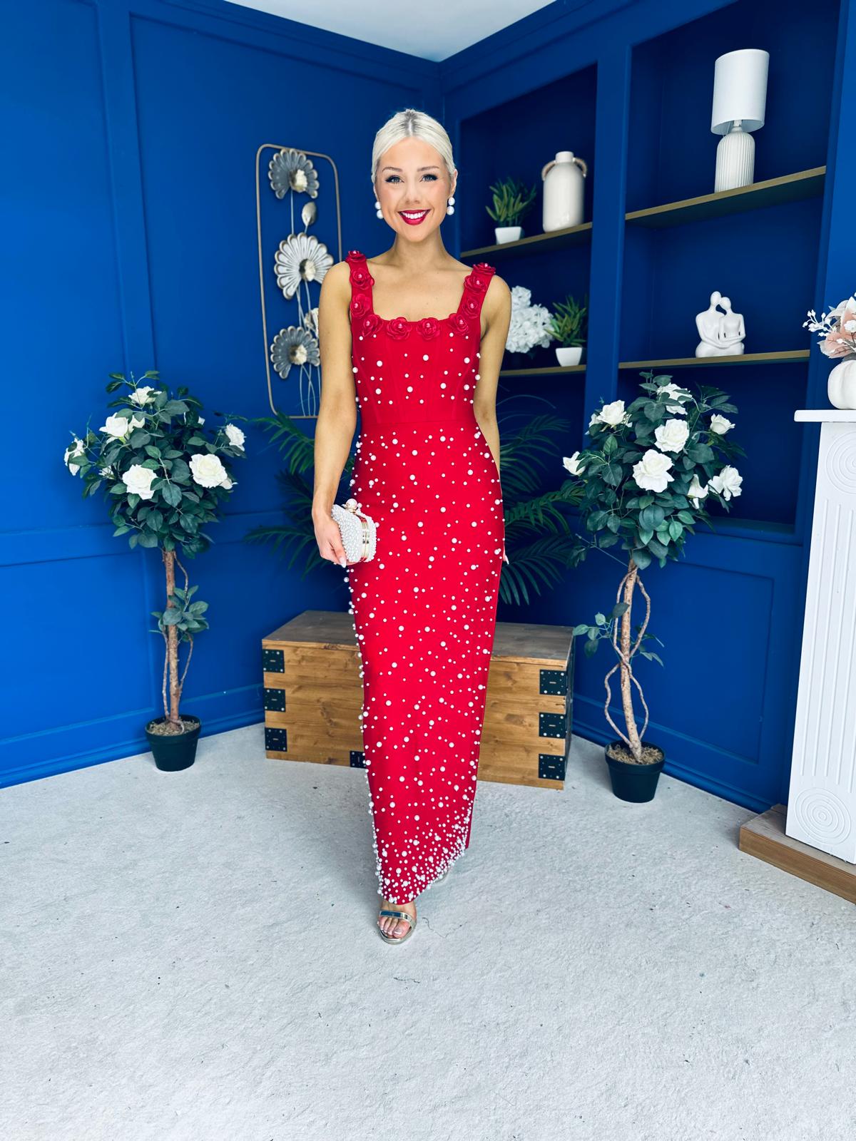 Georgia Pearl Embellished Occasion Dress Red