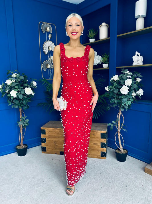 Georgia Pearl Embellished Occasion Dress Red