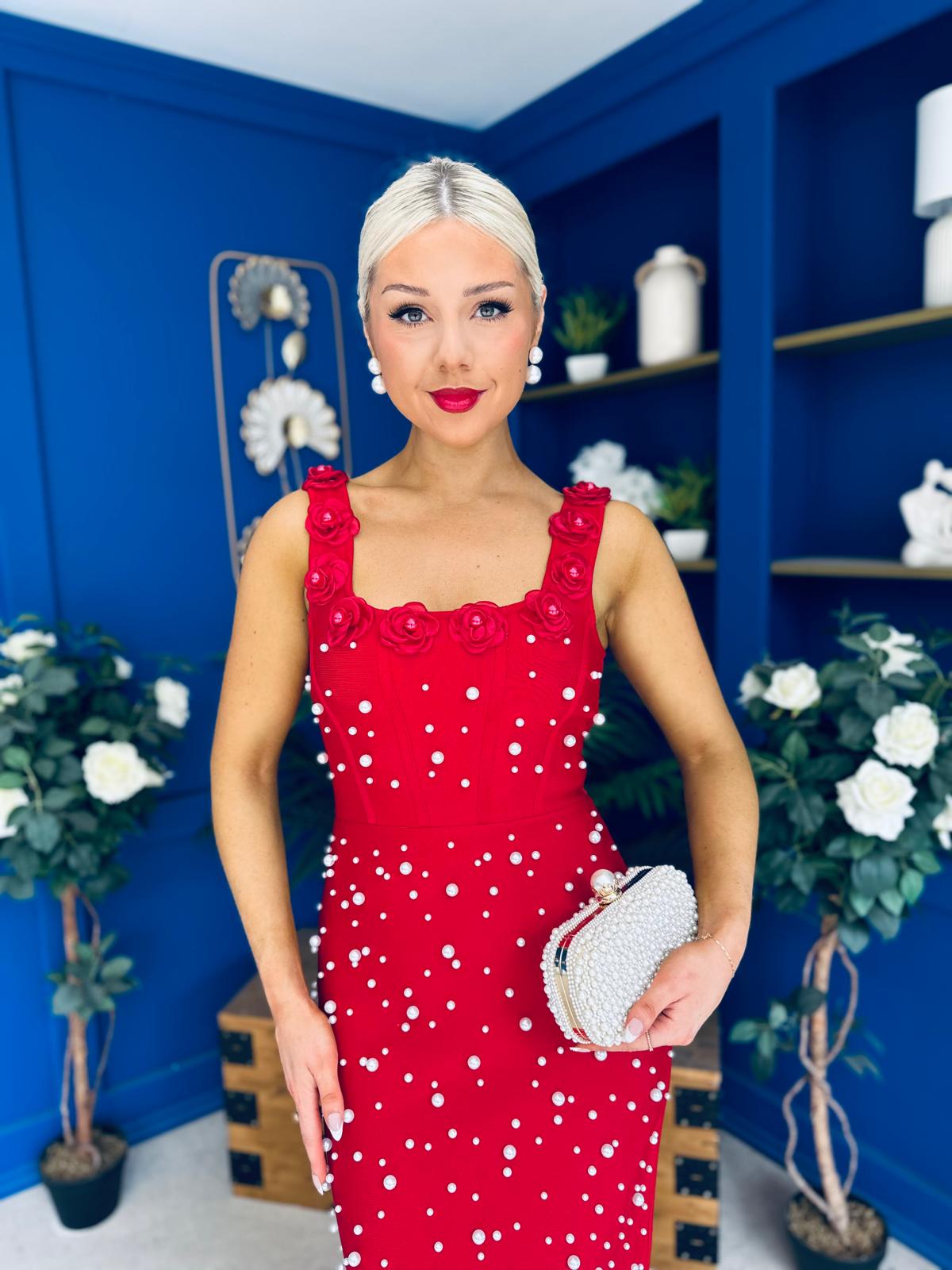 Georgia Pearl Embellished Occasion Dress Red
