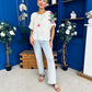 Alissa Embroidered Short Sleeve Top Cream