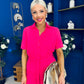 Daisy Short Sleeve Belted Jumpsuit Hot Pink
