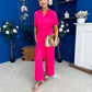 Daisy Short Sleeve Belted Jumpsuit Hot Pink