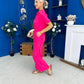 Daisy Short Sleeve Belted Jumpsuit Hot Pink