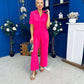 Daisy Short Sleeve Belted Jumpsuit Hot Pink