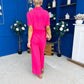 Daisy Short Sleeve Belted Jumpsuit Hot Pink