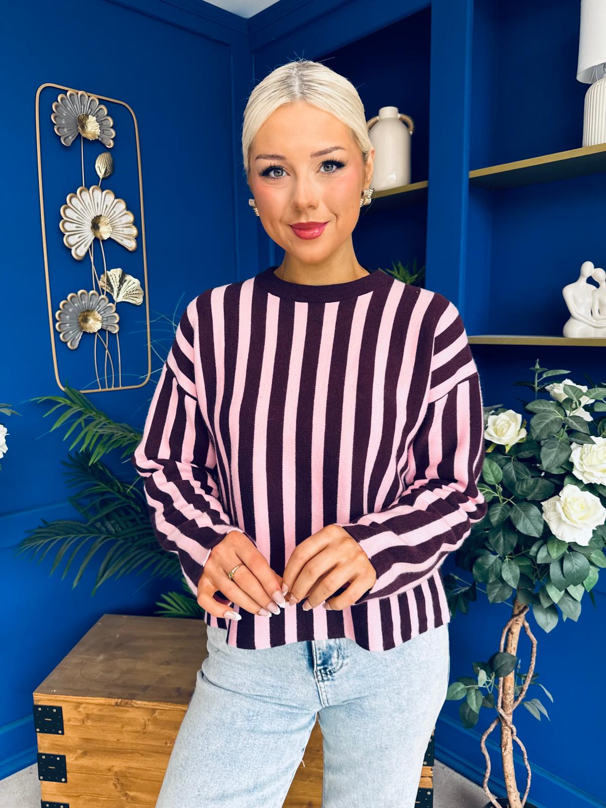 Shelby Striped Detail Jumper Pink & Burgundy