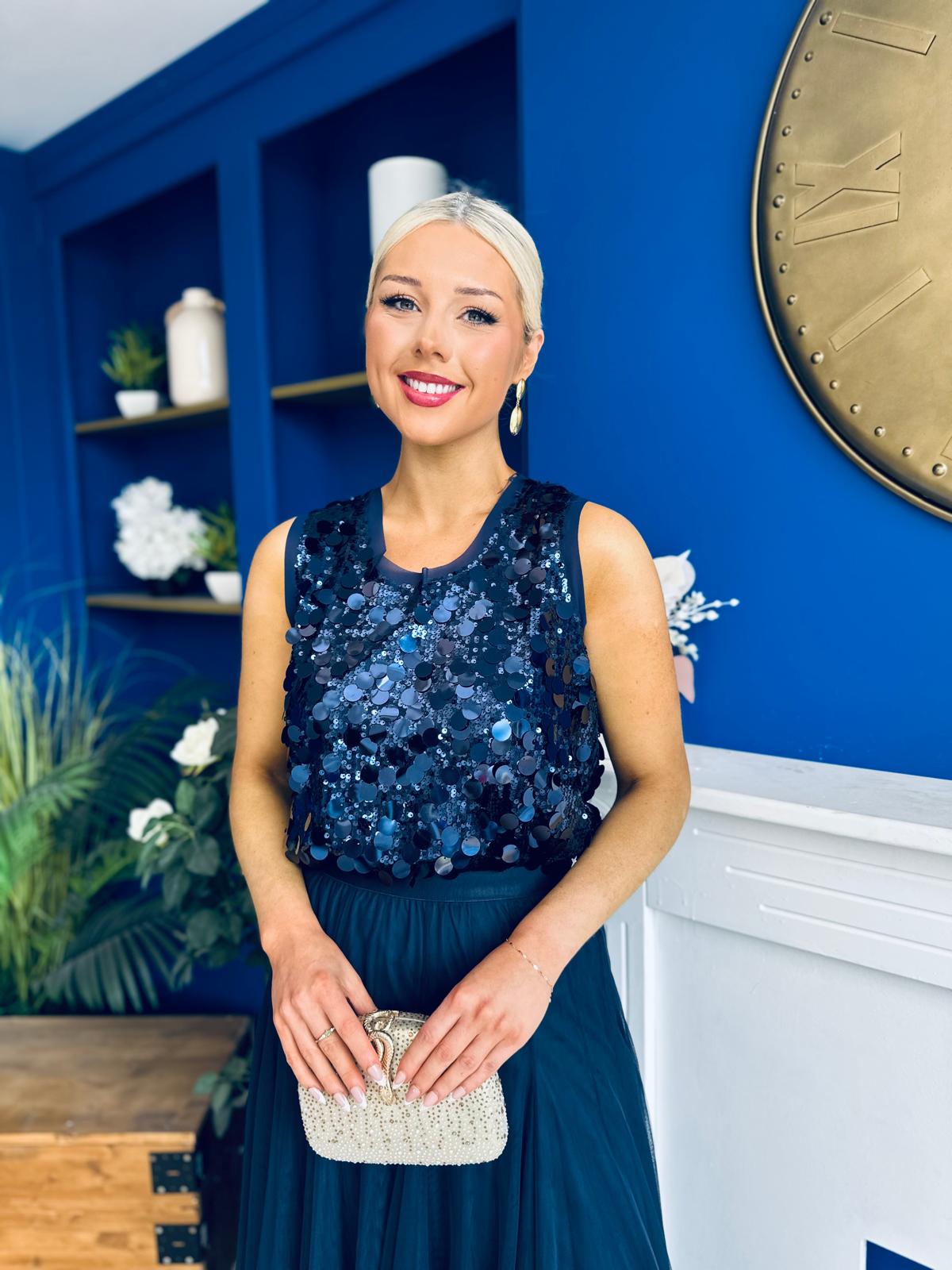 Andrea Sequin Cami Top Navy