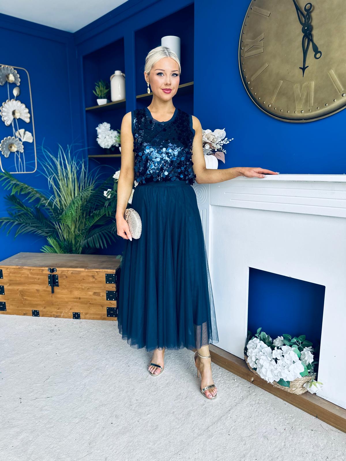 Andrea Sequin Cami Top Navy