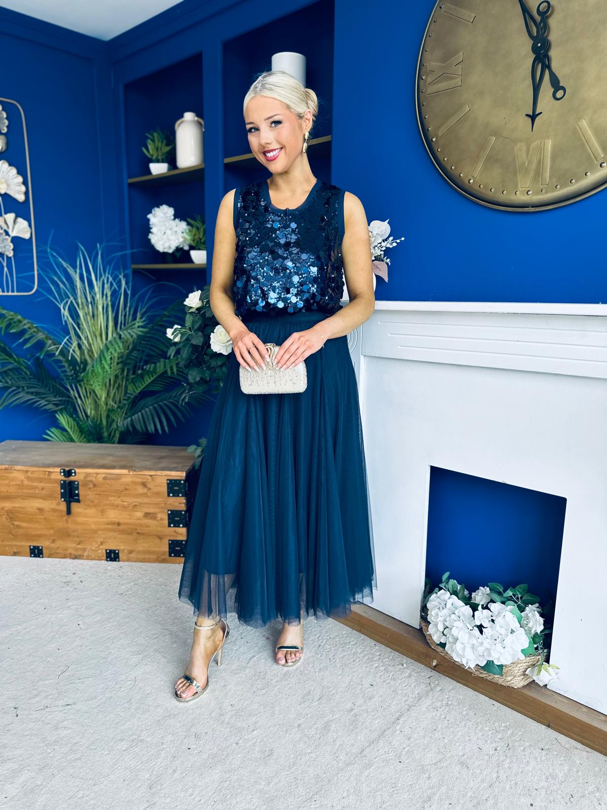 Andrea Sequin Cami Top Navy