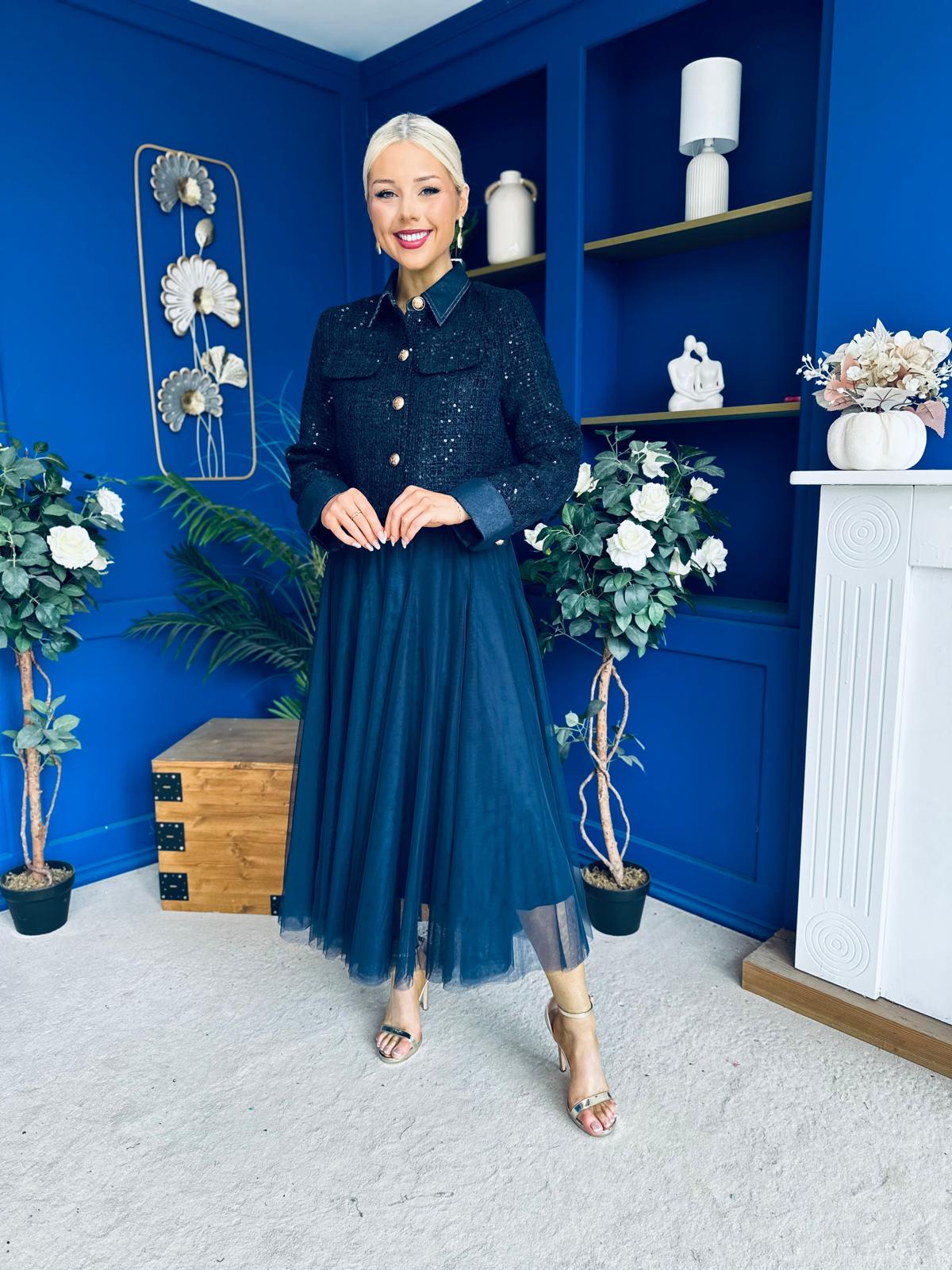 Carol Detailed Tweed Jacket Navy