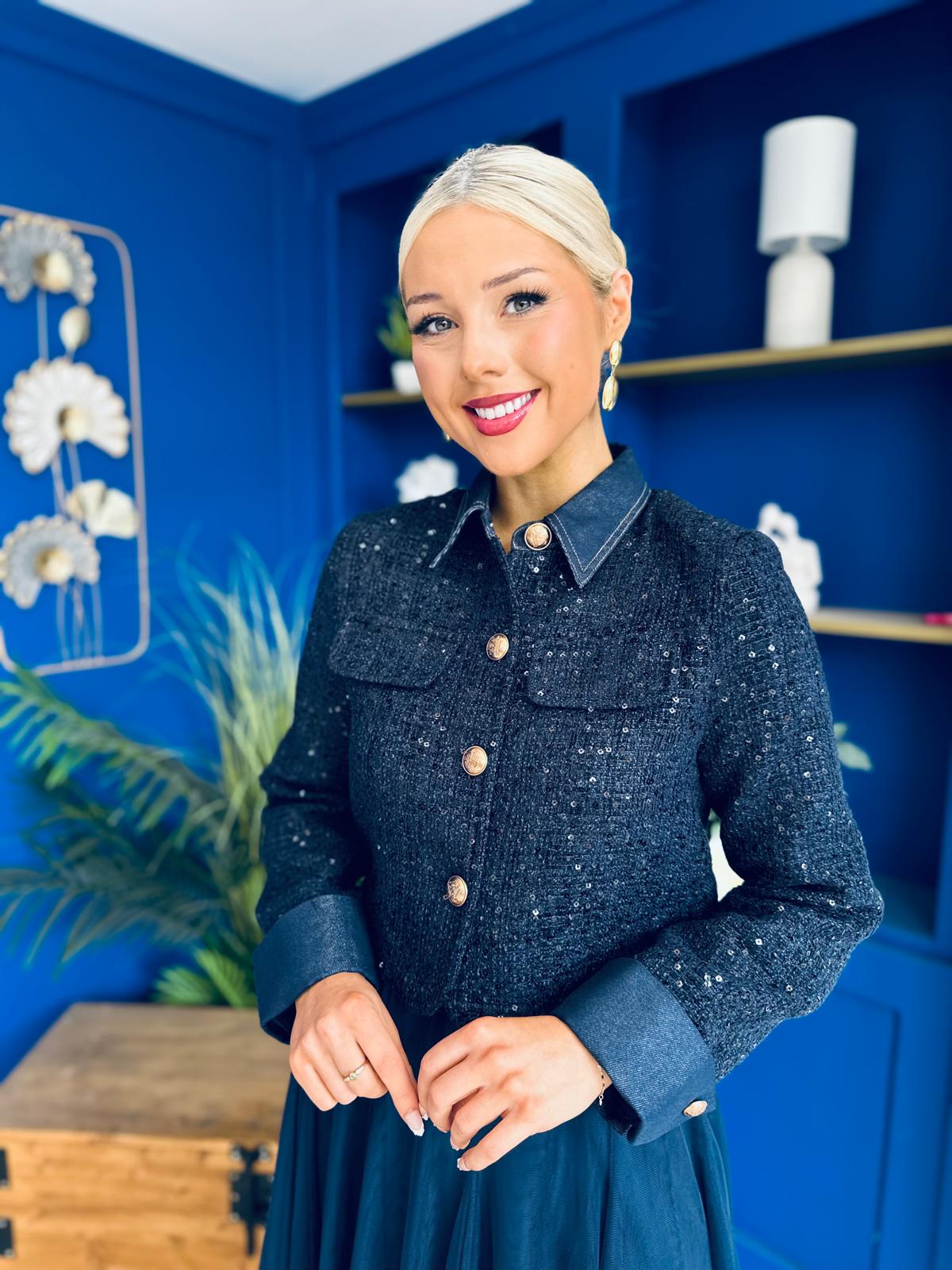 Carol Detailed Tweed Jacket Navy