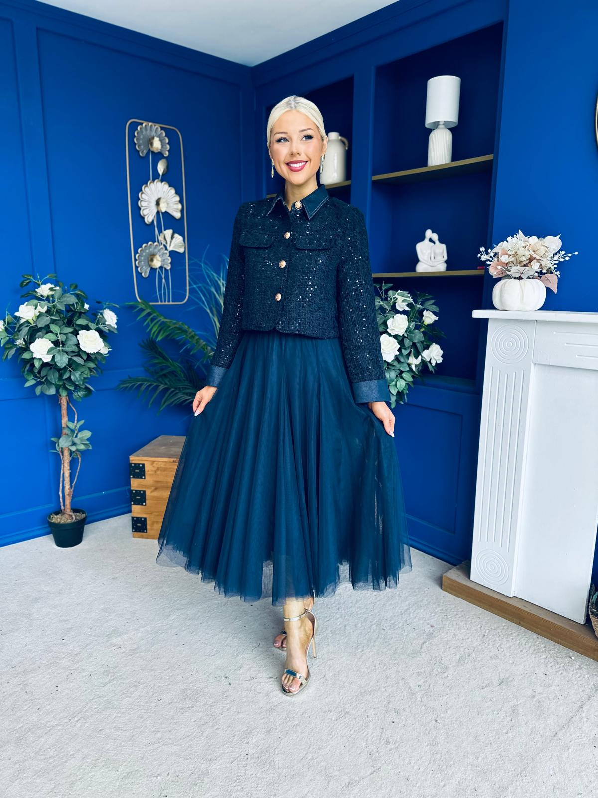 Carol Detailed Tweed Jacket Navy