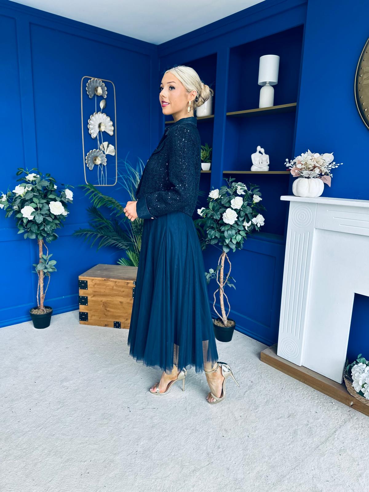 Carol Detailed Tweed Jacket Navy