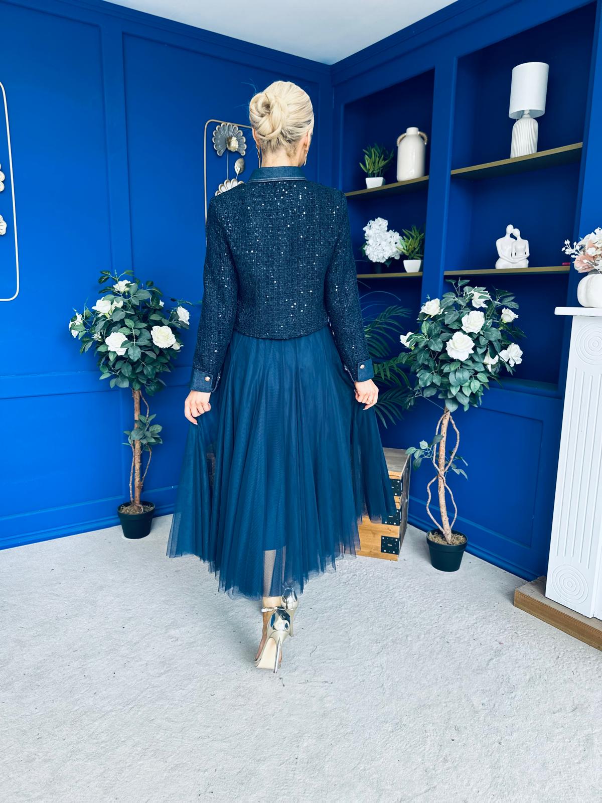Carol Detailed Tweed Jacket Navy