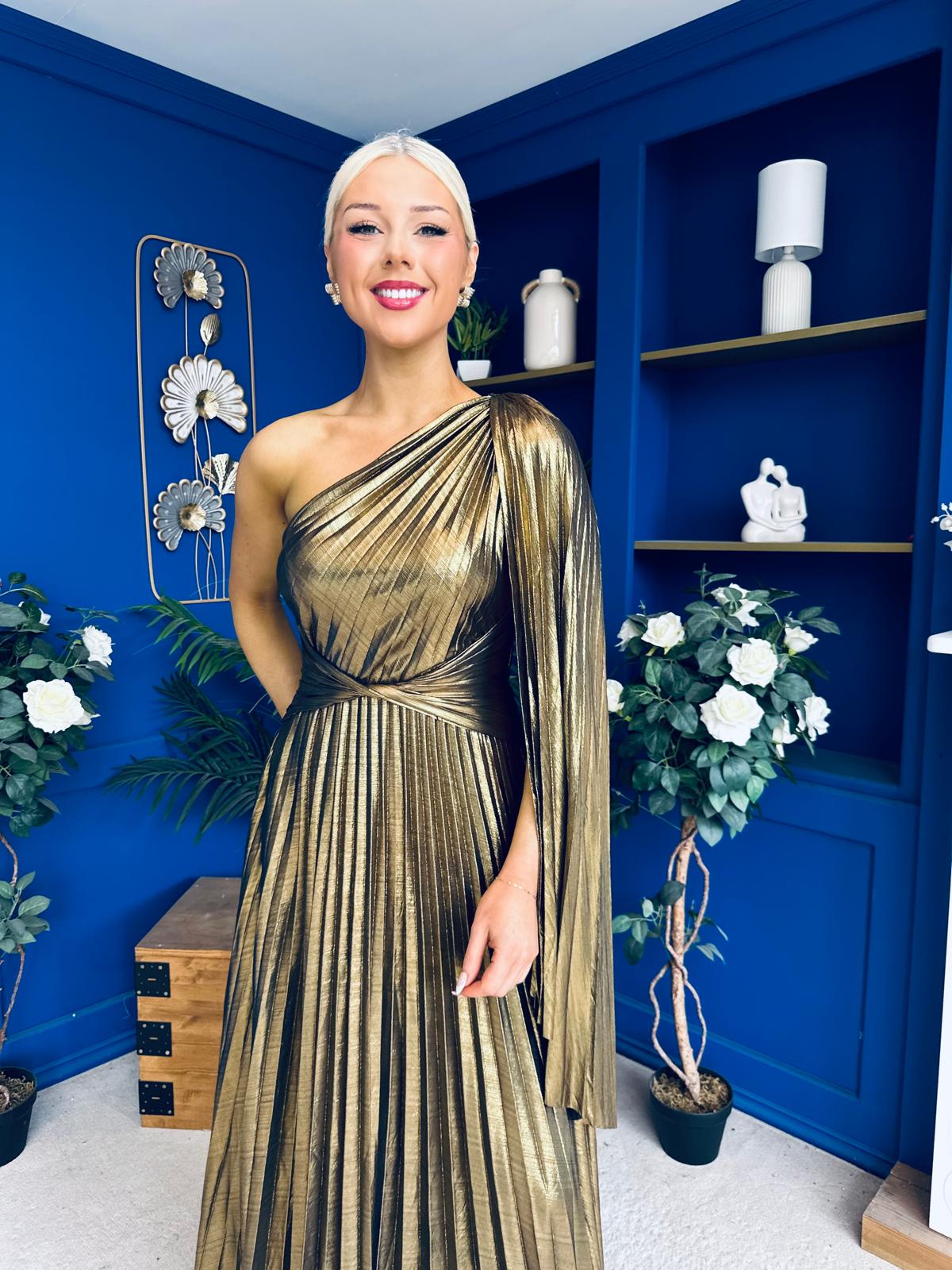 Ailbhe Cape Detail Occasion Dress Gold