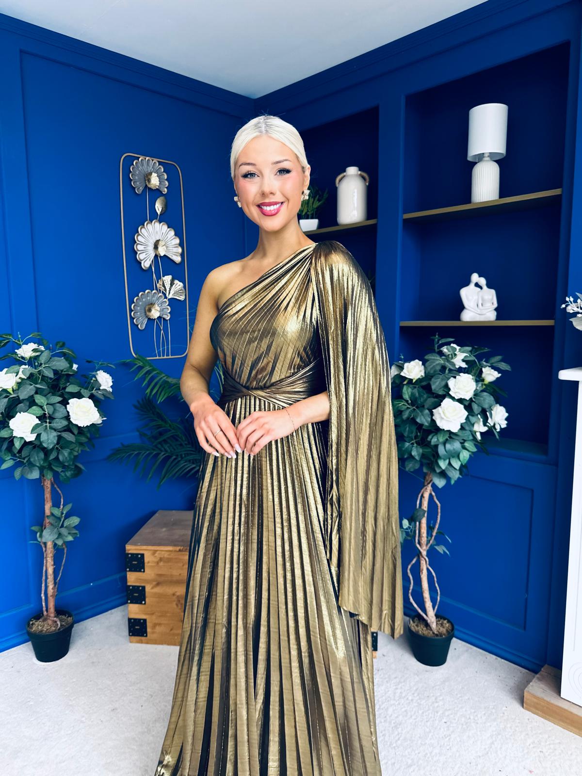 Ailbhe Cape Detail Occasion Dress Gold