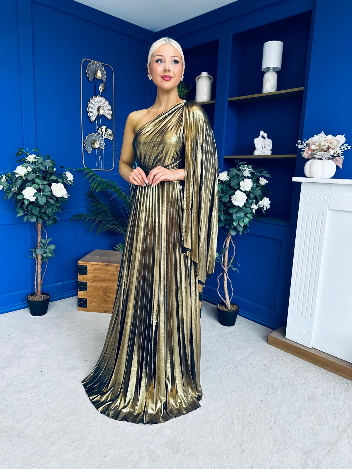 Ailbhe Cape Detail Occasion Dress Gold